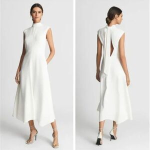 Reiss Livvy Open Back Midi Dress White Sz 6 - Bridal Open Back